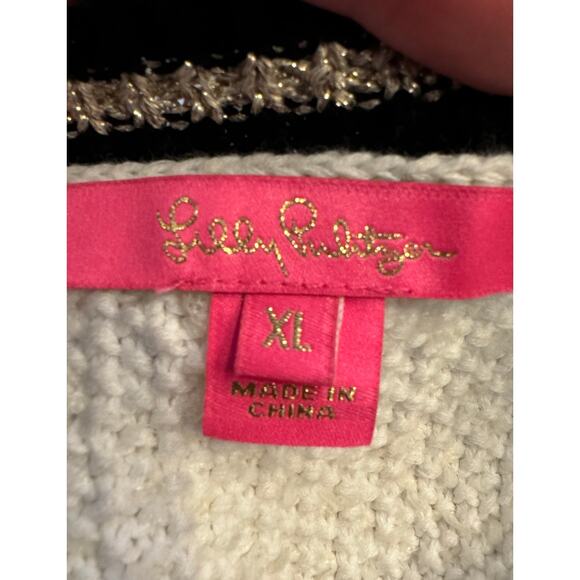 Lilly Pulitzer Nalayna Cardigan Boucle Open Knit Gold Detailing Pockets Size XL - Picture 7 of 8
